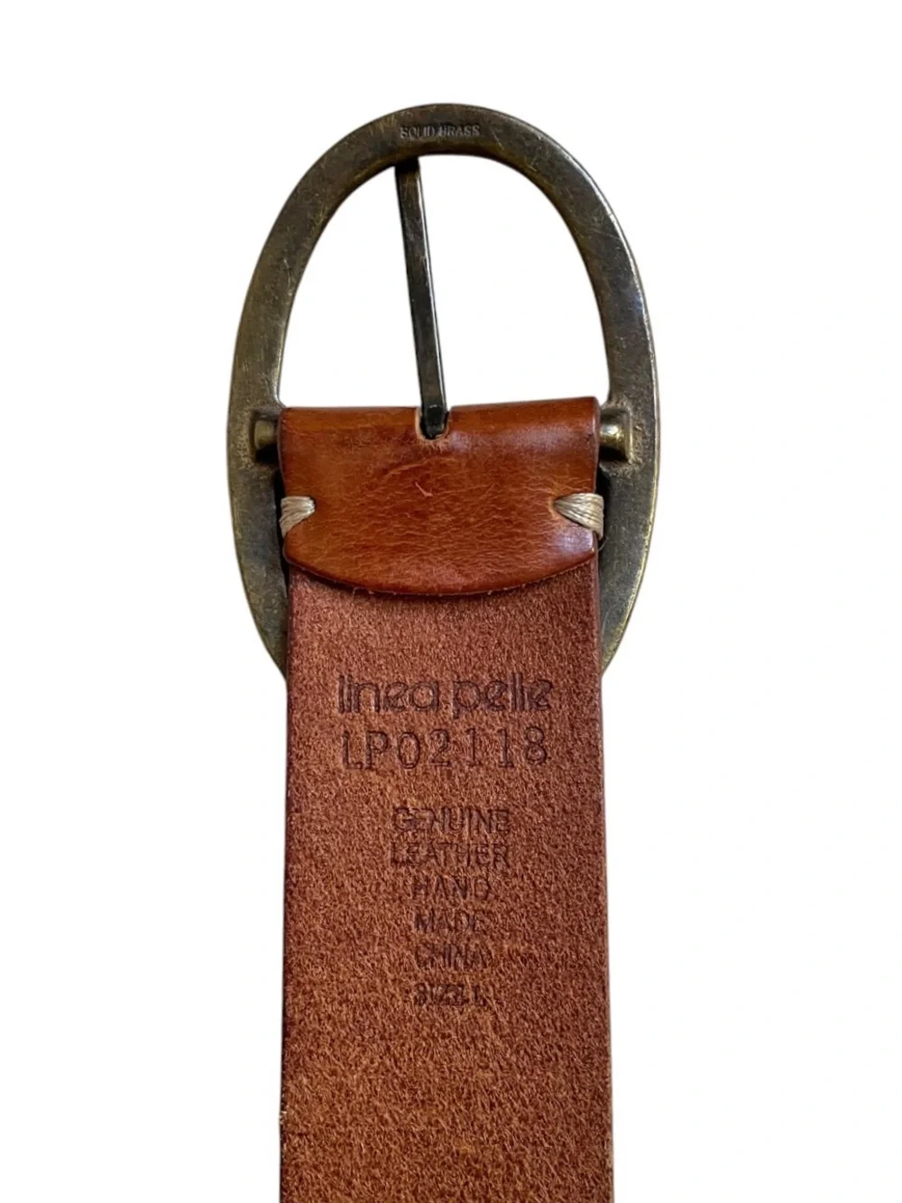 Linea Pelle Brown Woven Leather Belt w/Solid Brass Buckle, sz Large